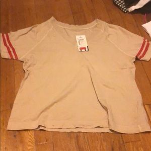 Cute nude t-shirt with striped sleeves